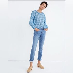 Madewell Ruffle-Neck Top in Colwell Plaid